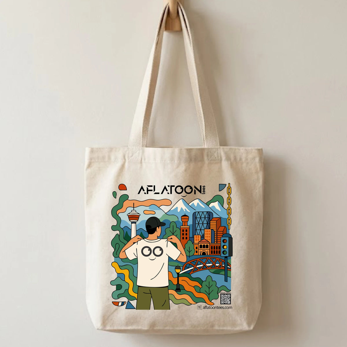 Aflatoon Calgary Landmark Tote Bag in Natural