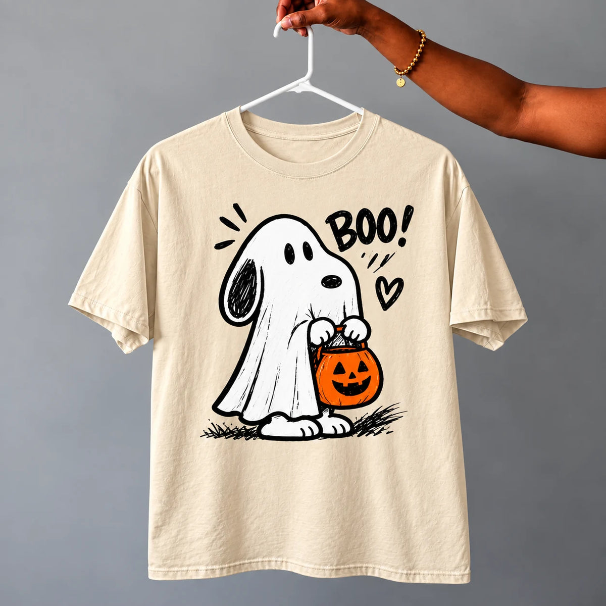 Boo Ghost Beagle Halloween T-Shirt in Natural
