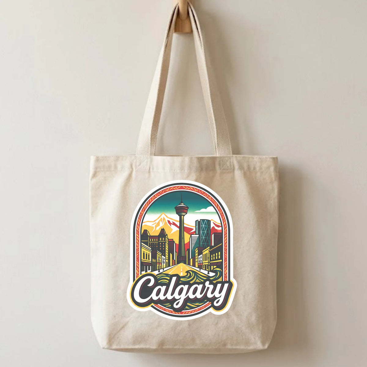 Calgary Skyline Vintage Tote Bag in Natural