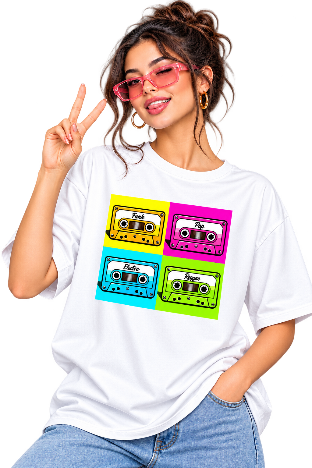 White Four Genres Cassette T-Shirt mockup