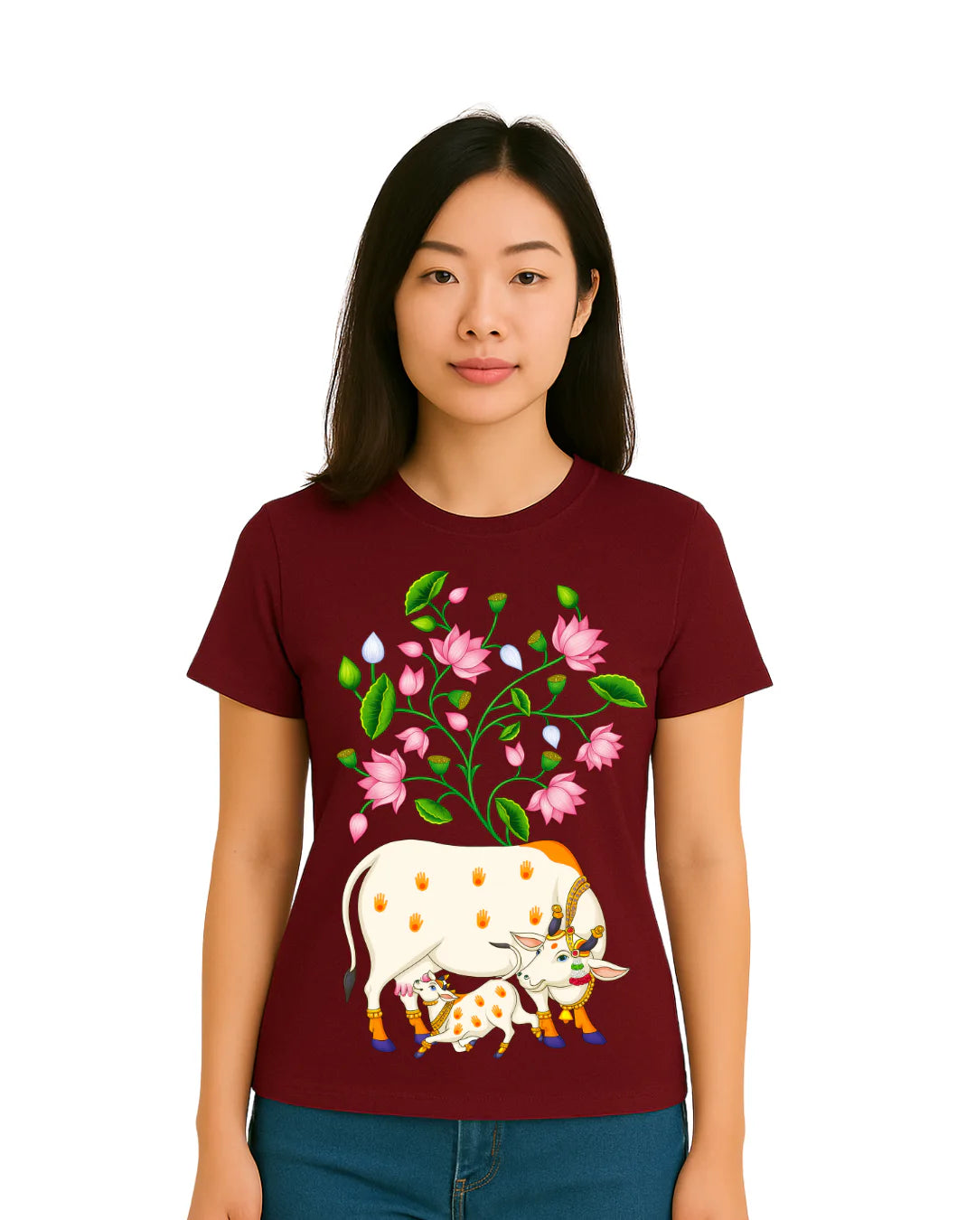 Kamadhenu & Lotus Tee product mockup