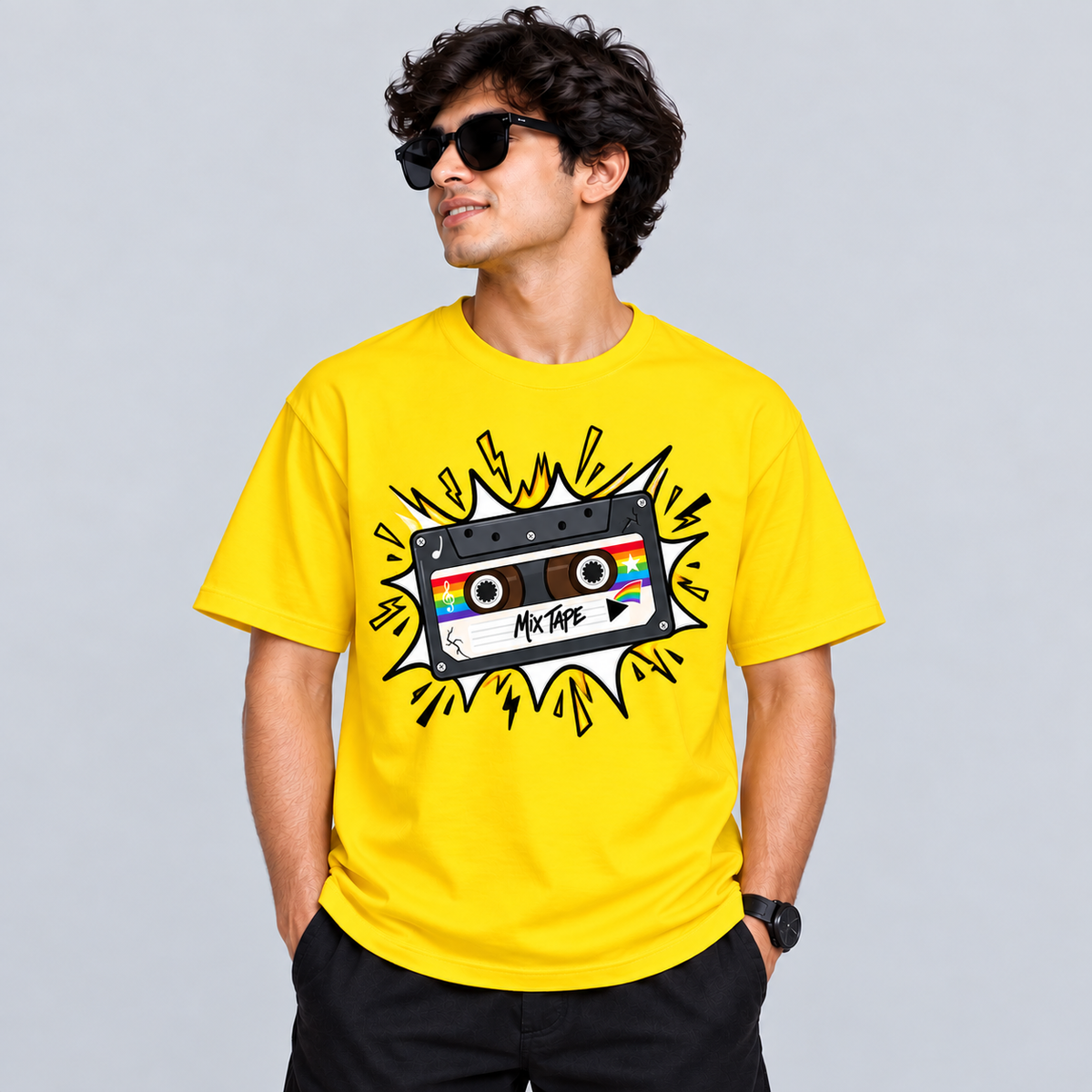 Yellow Mixtape Pop Art T-Shirt mockup