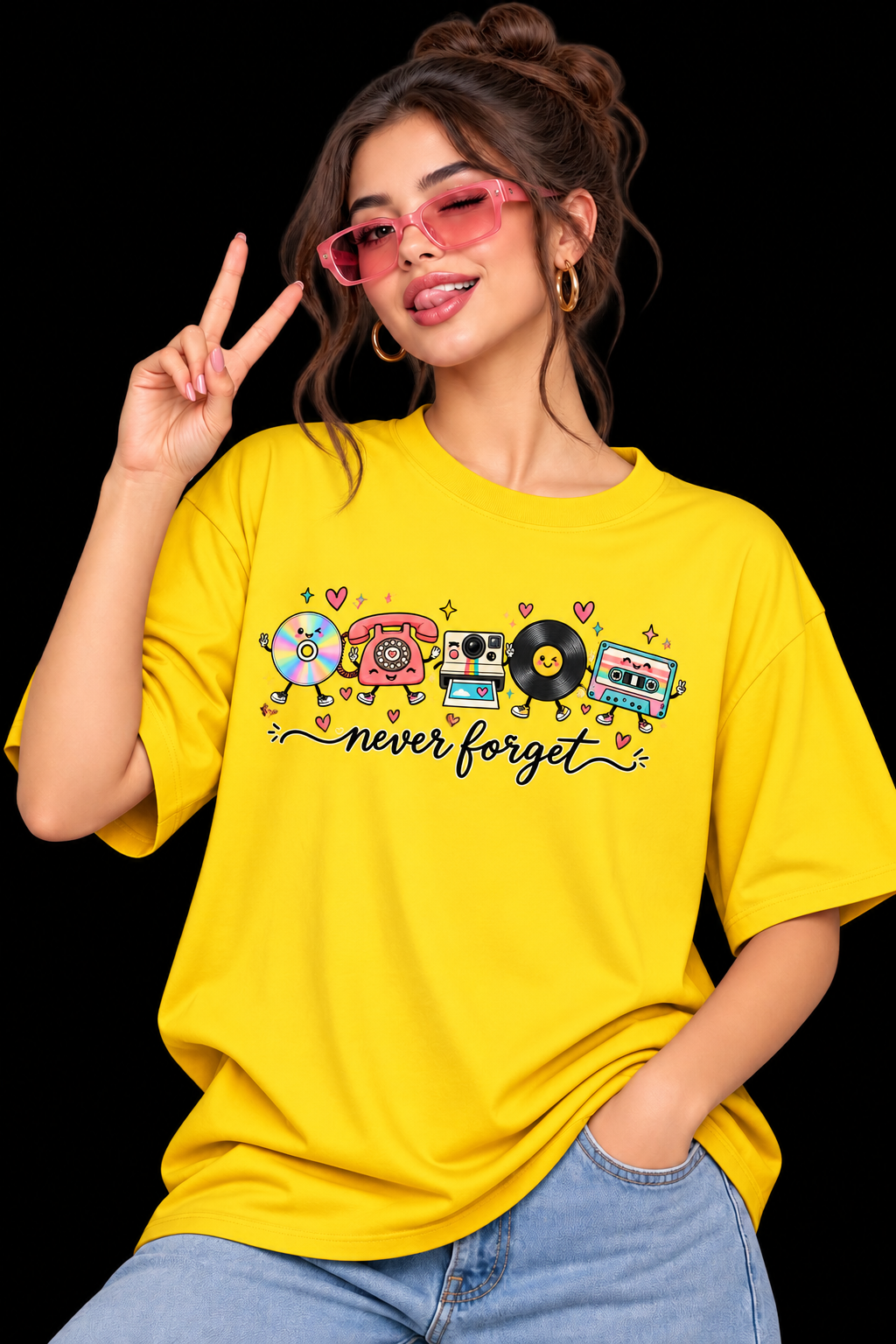 Yellow Never Forget Retro Icons T-Shirt mockup