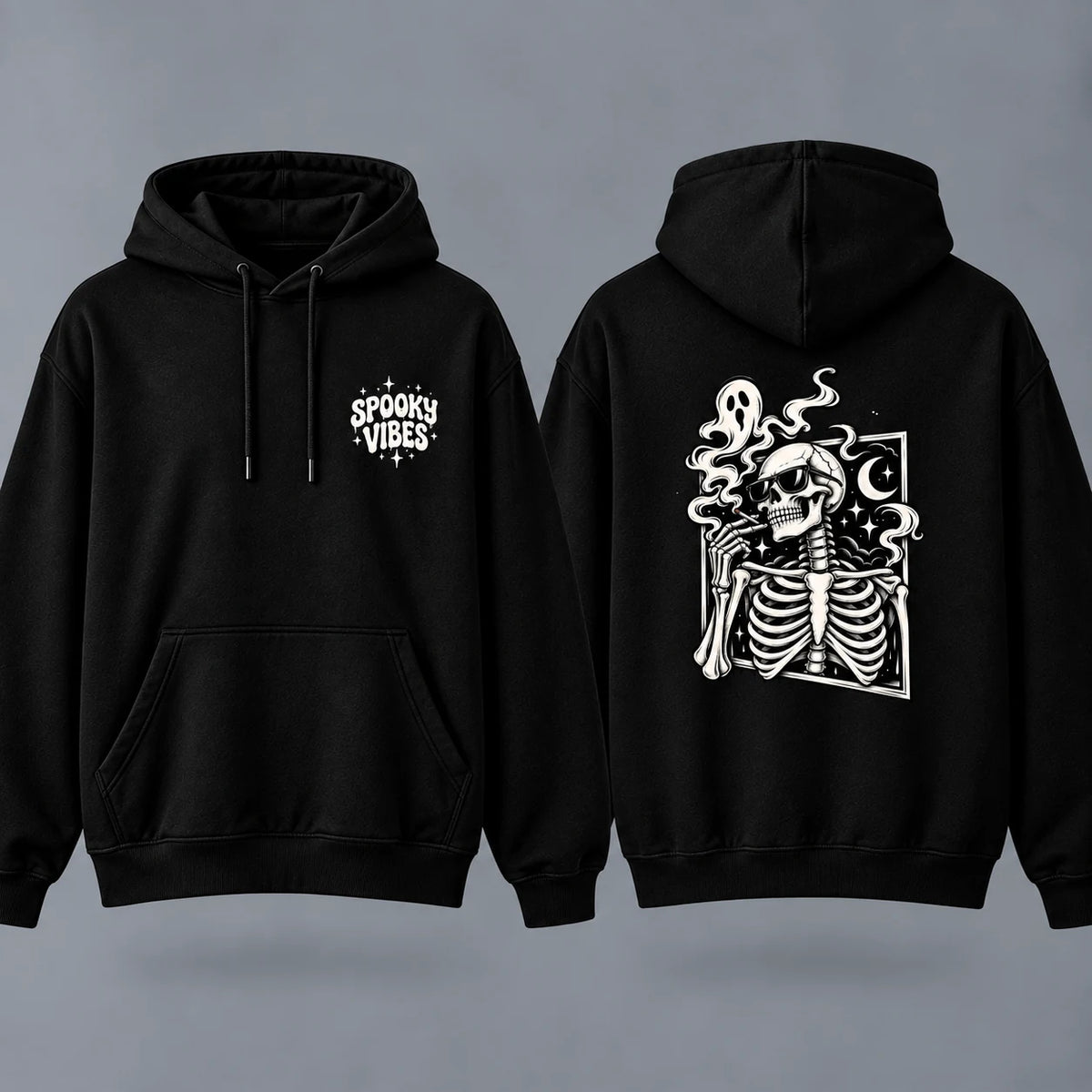 Spooky Skeleton Portrait Hoodie in Black