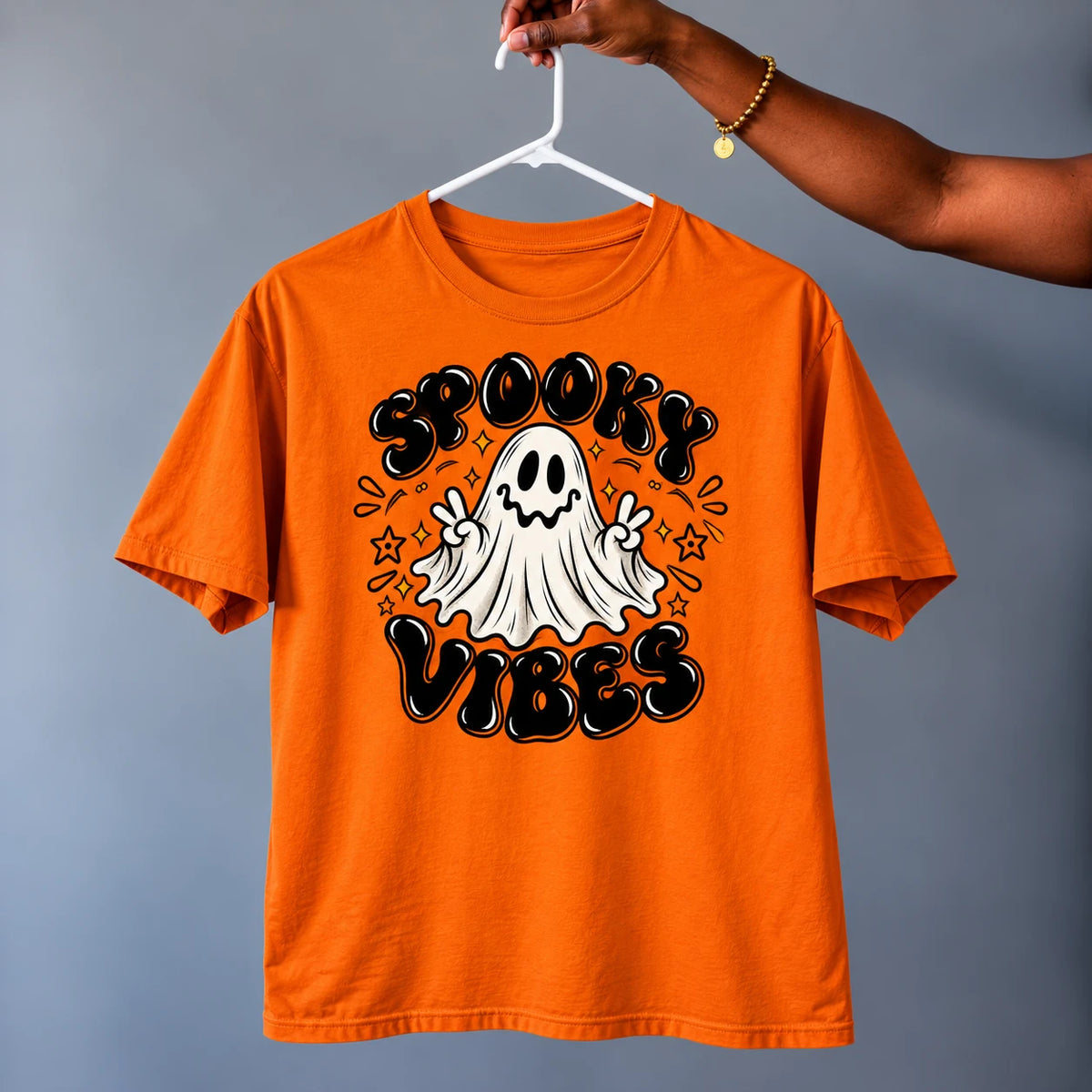 Spooky Vibes Ghost T-Shirt in Orange