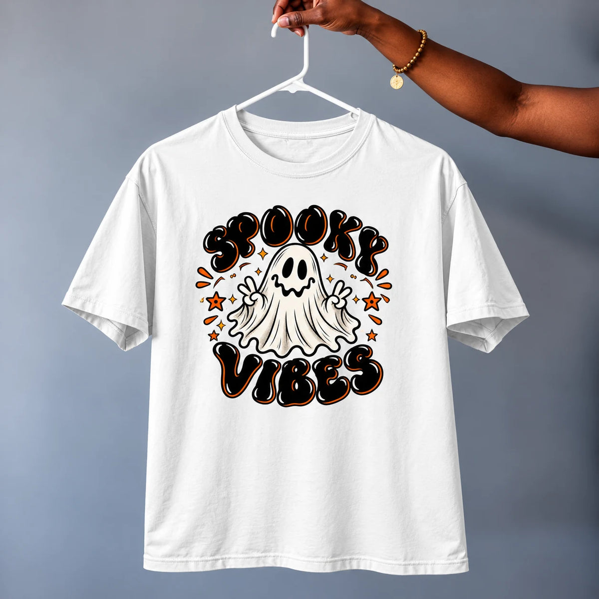 Spooky Vibes Ghost T-Shirt in White